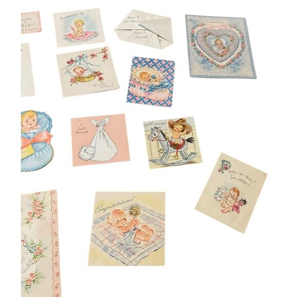 VTG Welcome New Baby Card Announcement Greeting Stork Boy Girl Just Arrived USED - Picture 5 of 7